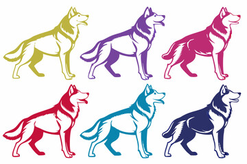 set of Siberian Husky Dog Silhouette vector illustration