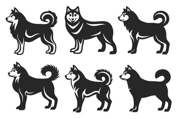 set of Siberian Husky Dog Silhouette vector illustration