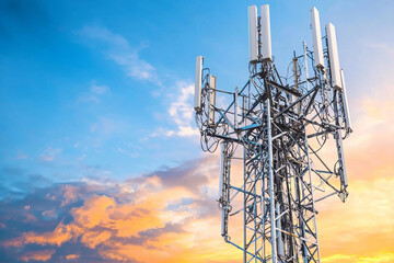 5G communication tower with cellular network antenna. generative Ai