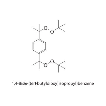 1,4-Bis(&alpha;-(tert-butyldioxy)-isopropyl)benzene skeletal structure.Organic Peroxide compound schematic illustration. Simple diagram, chemical formula.