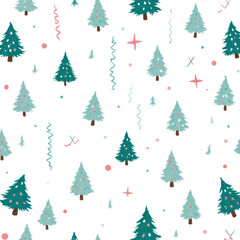 Obraz premium Christmas Tree Pattern with Confetti and Transparent Background