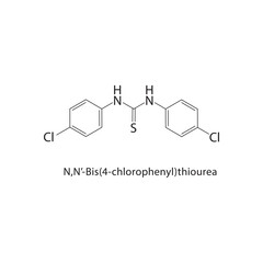 N,N’-Bis(4-chlorophenyl)-thiourea skeletal structure.Thiourea Derivative compound schematic illustration. Simple diagram, chemical formula.