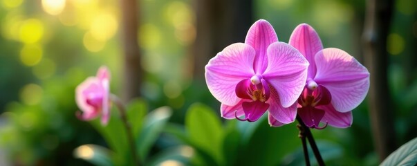 Fototapeta premium Phalaenopsis orchid in a garden with other plants, bloom, botanical, phalaenopsis