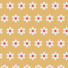 Abstract background - ordered flowers with six petals on a base for wrapping, packaging or textile printing. The base color can be changed or removed as desired. Vector illustration. Seamless pattern