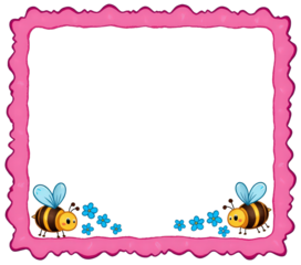 Cute Frame with Bees and Flowers, transparent background