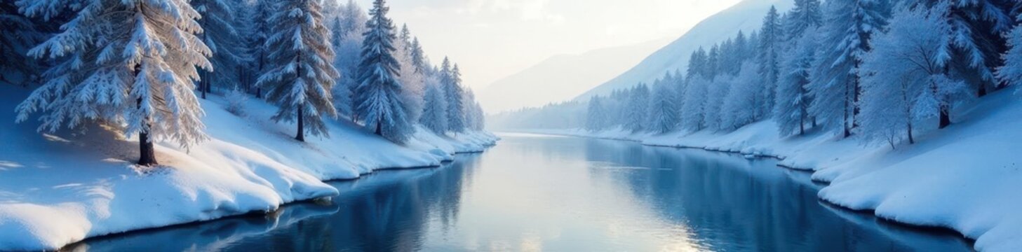 Foga gelida sulla valle in riva al ghiacciaio, serene, snow