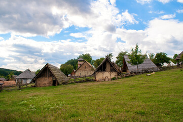 Fototapeta premium Museum of old houses with a demonstration of how people lived in ancient times. Skanzel Modra, Moravia.