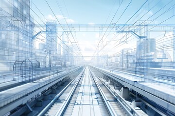 Futuristic Railway Station Concept with Abstract Cityscape Background