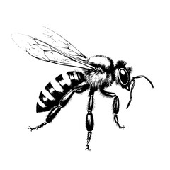 Obraz premium Detailed vector engraving of a bee exhibiting intricate features and highlighting the beauty of nature's pollinators