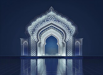 Fototapeta premium Sunlit Lattice Islamic Window in Traditional Architecture. Classic Lattice Window Bathed in Sunlight.
