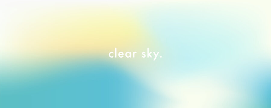 Light blue, yellow and white gradient background. Abstract beautiful blue clear sky with white clouds and blurry sun texture. Pastel minimal sky. Soft horizontal vector illustration for banner, poster