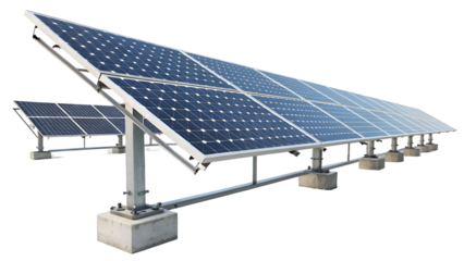solar panels producing clean ecological electricity at sunset isolated transparent background 