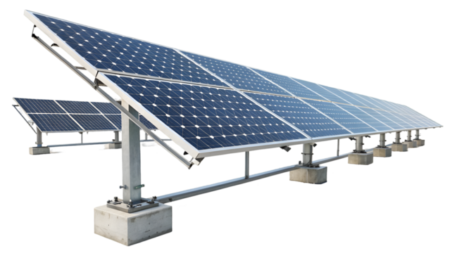 solar panels producing clean ecological electricity at sunset isolated transparent background 