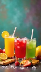 Fototapeta premium Assorted colorful drinks & snacks ready for delivery , selection, market, appetizing
