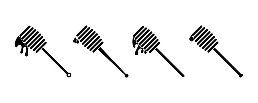 Set of honey with sticks. Sweet honet and wooden stick. Vector 10 Eps.