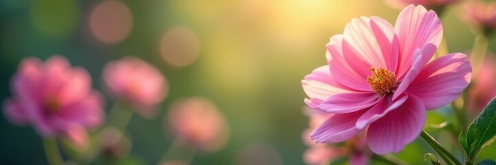 Blurred floral shapes, vibrant spring hues, shimmering bokeh, nature, color