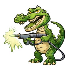 Fototapeta premium Cartoon Alligator Character with Spray Tool and Expressive Smile