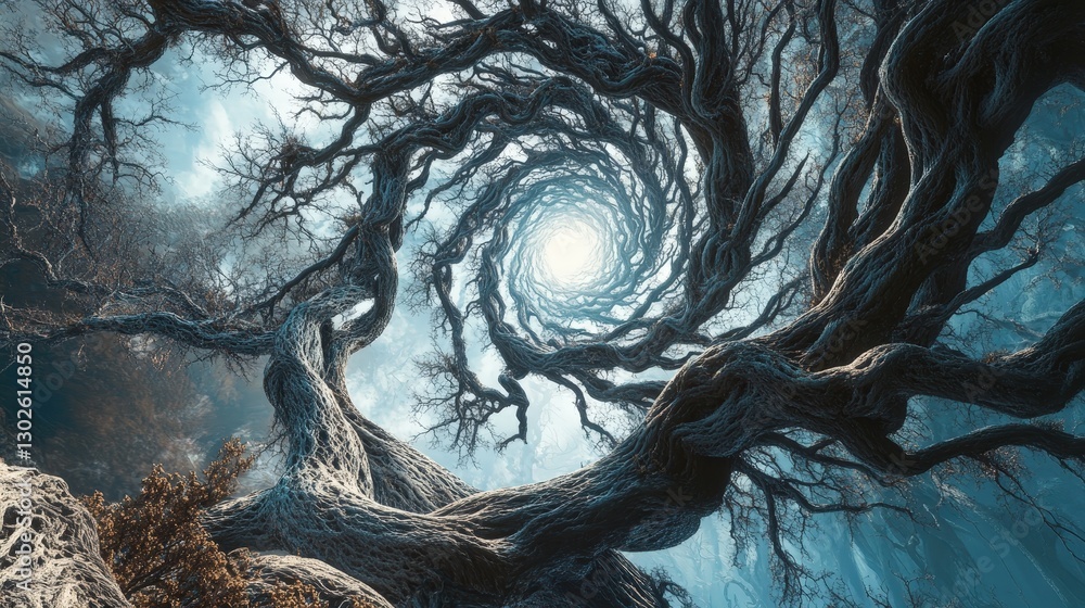 Poster the many-worlds interpretation, with infinite parallel realities branching from a single quantum eve