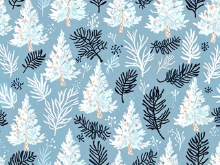 Winter Wonderland: A Festive Pattern of Frosty Trees and Delicate Branches