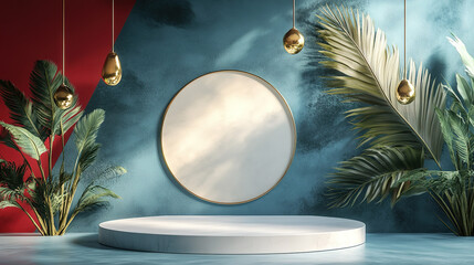 Minimalist trendy style blue and red color e-commerce product booth