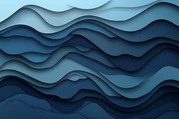 Fototapeta premium Blue layered paper abstract wave pattern