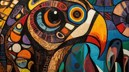 Obraz premium Indigenous art exhibition showcasing paintings, carvings, and pottery that reflect the unique symbolism and stories of Indigenous cultures