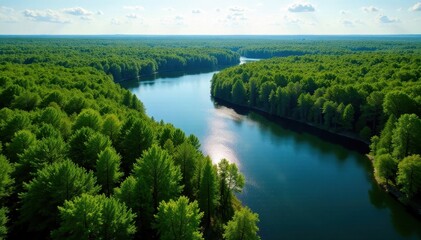 Obraz premium Minnesota's vibrant green forests and sparkling lakes from above , hills, green