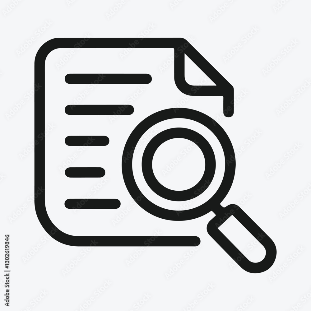 Poster document search icon. magnifying glass on document icon. data search document vector.