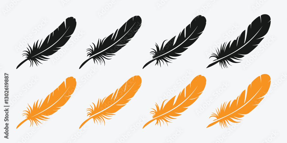 Poster feathers set. bird feathers vector pack. nature feathers icon collection. feathers icons set.