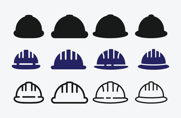 Hard Hat Icons Set. Construction Helmet Symbols. Safety Helmet Vector Icons. Industrial Hard Hat Icon.