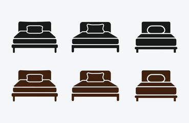 Bed Icon Set. Comfortable Bed Vector Icons. Sleeping Bed Symbol. Cozy Bed Illustration.