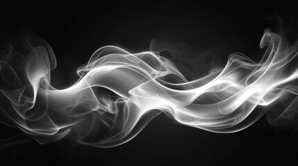 Ethereal White Smoke Waves Flowing Gracefully Against a Dark Background