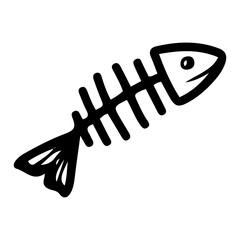 Fish skeleton. Hand drawn doodle. Animal remains. Bones, head, tail. Organic waste. Vector line art illustration.