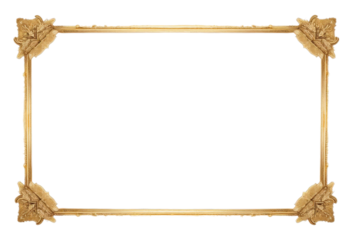 Ornate Rectangular Gold Frame with Corner Details, transparent background
