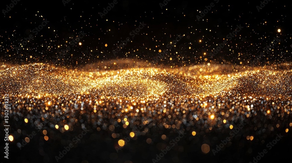 Poster sparkling golden particles create a mesmerizing abstract background with depth and light effects