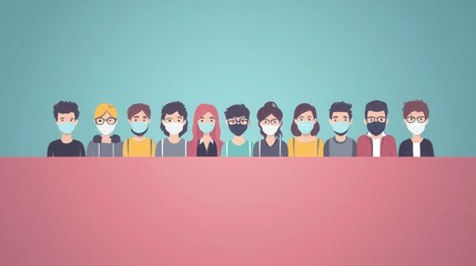 Obraz premium Diverse group of people wearing masks for safety illustration.