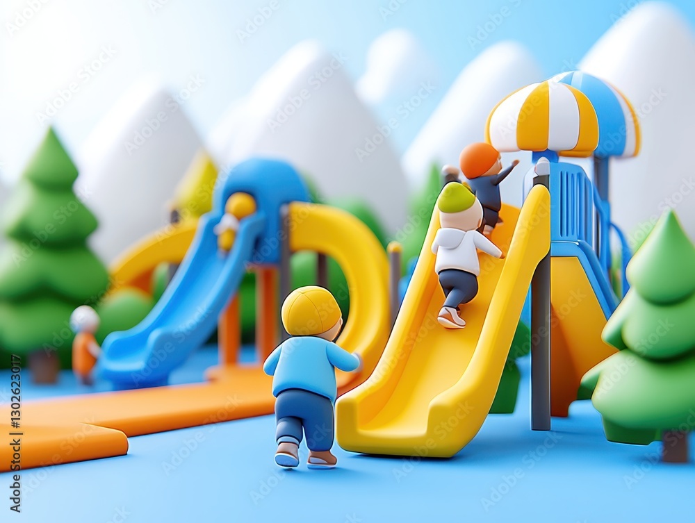 Aufkleber colorful playground scene with children playing on slides and climbing structures