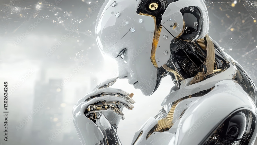 Poster advanced humanoid robot with futuristic design and sophisticated technology