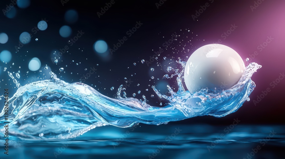 Aufkleber dynamic splash of water engulfing a smooth luminous sphere in motion
