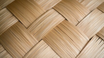 Close-up of Natural Straw Weaving Texture in Basketry Design Pattern