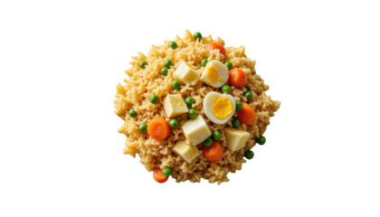 Rice Pilaf with Vegetables and Hard-Boiled Eggs on a Plate with transparent background