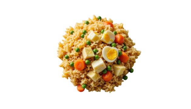 Rice Pilaf with Vegetables and Hard-Boiled Eggs on a Plate with transparent background