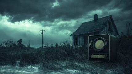 warning broadcast on the radio about an approaching hurricane, urging listeners to take shelter and prepare for the storm.