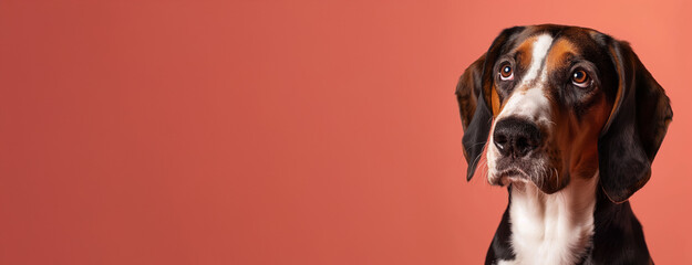Treeing Walker Coonhound dog on minimalistic colorful background with Copy Space. Perfect for banners, veterinary ads, pet food promotions, and minimalist designs.
