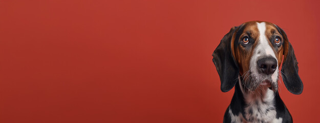 Treeing Walker Coonhound dog on minimalistic colorful background with Copy Space. Perfect for banners, veterinary ads, pet food promotions, and minimalist designs.