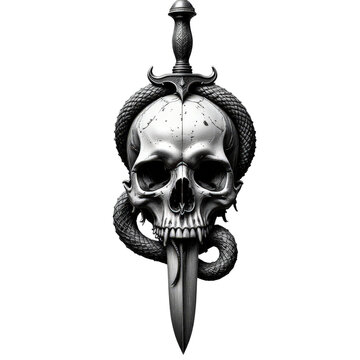 Skull with Sword and Snake, transparent background