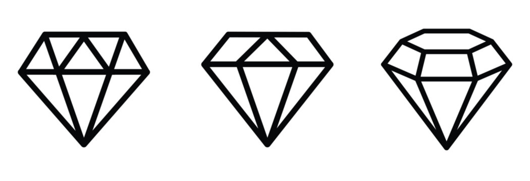 diamond icon set. diamond gemstone sign. gem vector symbol. gemstone symbol. royal diamond icon. diamond icon for games and website. vector illustration on transparent background
