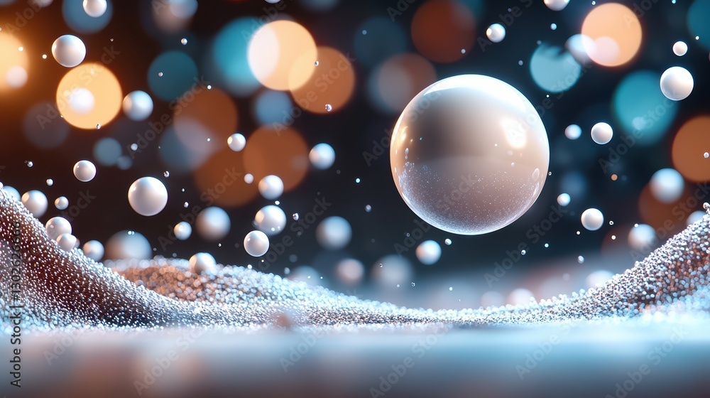 Poster floating pearls in abstract bokeh light background