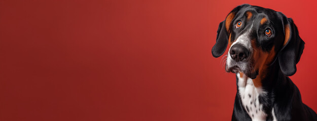 Treeing Walker Coonhound dog on minimalistic colorful background with Copy Space. Perfect for banners, veterinary ads, pet food promotions, and minimalist designs.