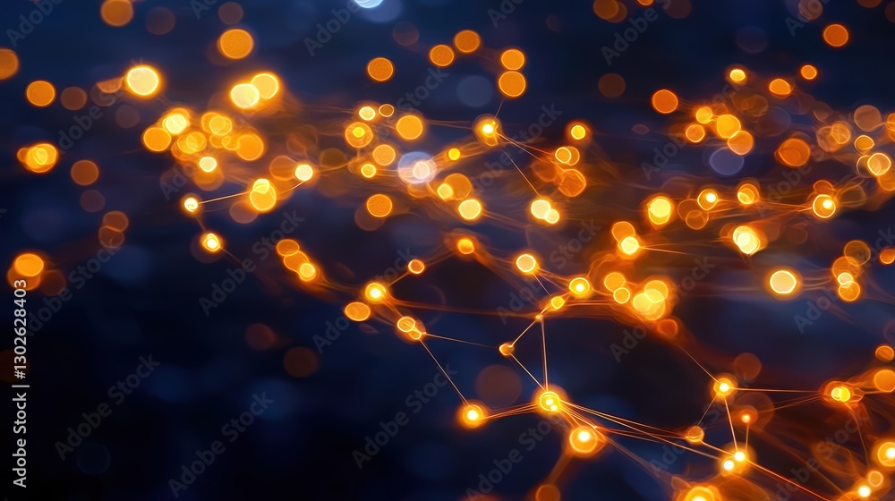 Aufkleber abstract network of glowing bokeh lights on dark background